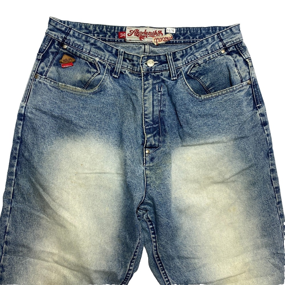 Akademiks Baggy Jeans Mens 34 Blue Denim Big Logo Y2K Wide Leg